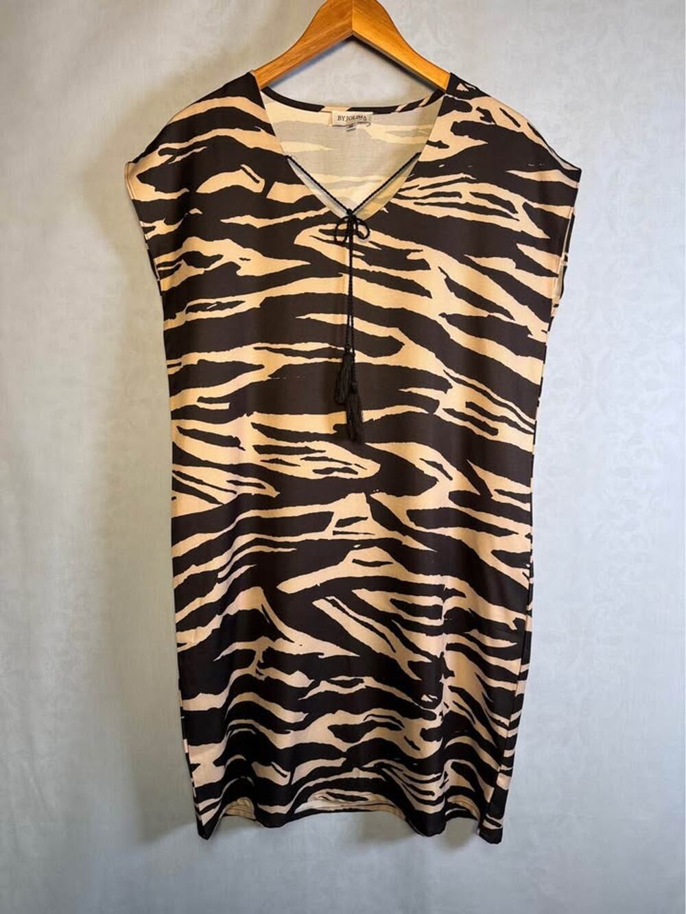 By Jolima Zebra Print V-Neck Tunic Dress Size M